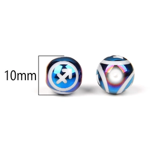 Cuentas de vidrio arcoíris 10mm con signo Sagitario para bisutería artesanal