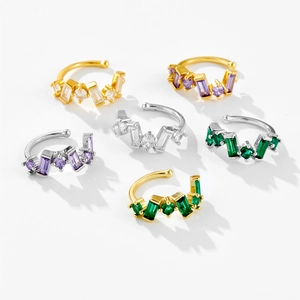 Elegant S925 sterling silver ear cuffs set with colorful zircon stones in green and purple