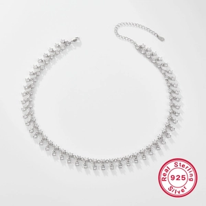Elegant S925 sterling silver fringe necklace with shimmering zircon tassel pendants