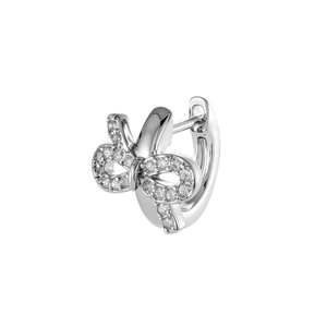 Elegant silver bow earrings with zircon micro-pave crystals in minimalist style