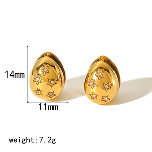 18K gold plated stainless steel teardrop earrings with star pattern and zircons