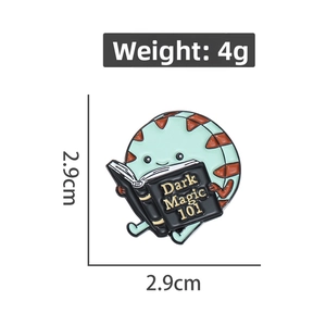 Detail of cartoon peppermint reading Dark Magic 101 enamel pin measuring 2.9cm x 2.9cm