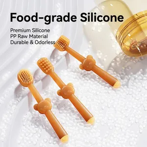 3-pack amber silicone baby oral cleaning set with cute bear handle for infant gum care