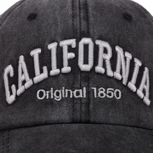 Faded charcoal wash cotton baseball cap featuring 3D California embroidery detail