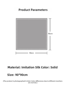 Spécifications de taille pour le foulard carré en soie artificielle de 90x90 cm
