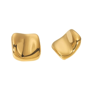 18k gold plated irregular pleated stainless steel stud earrings with polished mirror finish