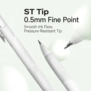 White minimalist retractable gel pen with 0.5mm ST tip and matte finish texture