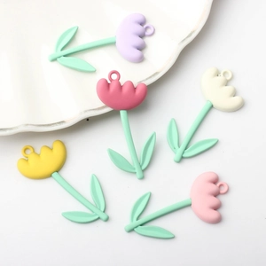 Tulip Flower Charms Painted Zinc Alloy Pendants For DIY Earring Jewelry Making Handcrafted Colorful Cute Cartoon Accessories