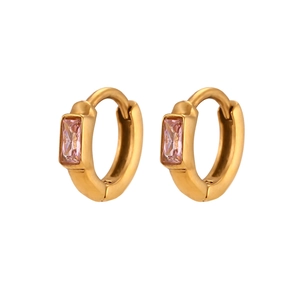 Boucles d'oreilles créoles dorées en acier inoxydable avec petits zircons roses