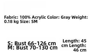 Detail of grey 100% acrylic knitted fabric texture and size information for this women outfit