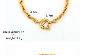 Détail du bracelet chaîne trombone plaqué or 18K avec dimensions et fermoir à ressort 12,7mm