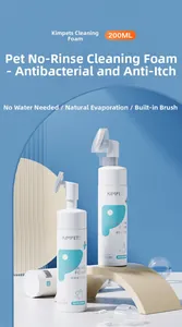 Detail view of pet paw cleaning foam with built-in brush head for waterless washing