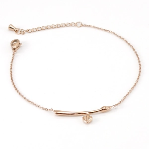 Minimalist rose gold stainless steel bracelet with branch link design and heart pendant