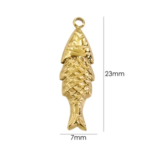 Detailed size view of a 23mm golden fish pendant with scales for jewelry making