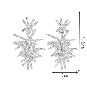 Sparkling silver snowflake tassel earrings with rhinestones, 5.2cm height and 3cm width