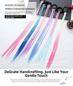 Close-up of colorful braided hair extensions for girls with high-elastic rubber bands
