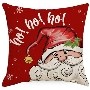 Christmas red linen pillowcase with festive Santa Claus and ho ho ho print