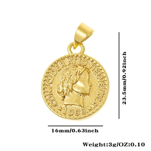 Detailed size and weight specs for gold queen portrait coin pendant 23.5mm x 16mm