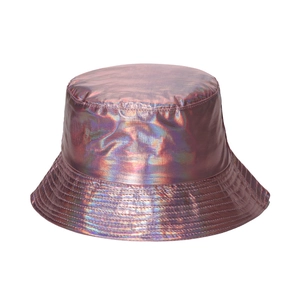 Holografischer Fischerhut aus pink-violettem Laser-PU-Leder mit Metallic-Effekt