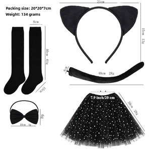 Détails de l'ensemble de costume chat noir 5 pièces avec jupe en tulle et queue