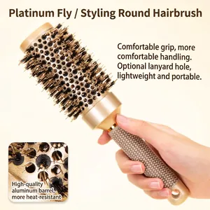 Thermal Radial Hair Brush Aluminum Barrel Mixed Boar Bristle And Nylon Pin Heat Resistant Blow Drying Volume Styling Tool