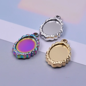 Supports de pendentif ovales en acier 304 couleurs or argent et arc-en-ciel pour bijoux