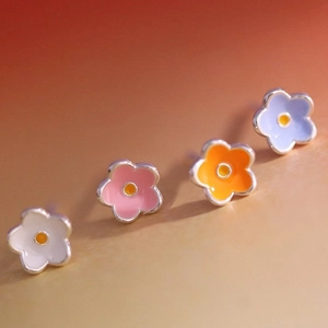 Mini floral stud earring set in multi-colored enamel with S925 silver needles
