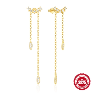 Golden S925 sterling silver tassel earrings with diamond triangle dangles and studs