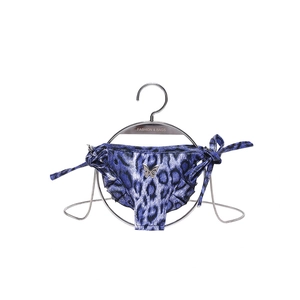 Bas de bikini bleu à imprimé léopard avec nœuds latéraux et breloque papillon