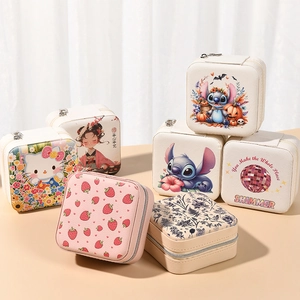 Portable mini jewelry travel case with multiple floral and cute printed patterns