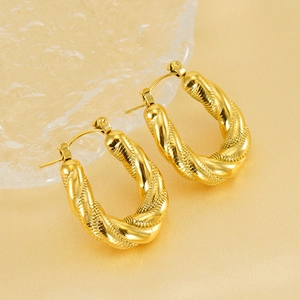 Twisted Rope Hoop Earrings Stainless Steel 18K Gold Plated Irregular U Shape Ear Buckle Vintage Fashion For Women