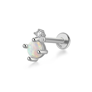 Macro shot of S925 sterling silver opal stud with internal thread and S925 hallmark