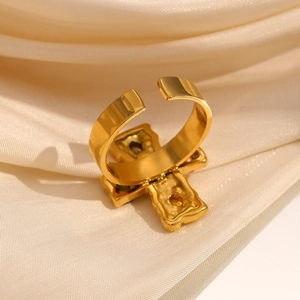 Vintage 18K gold-plated stainless steel cross ring with colorful crystals for women