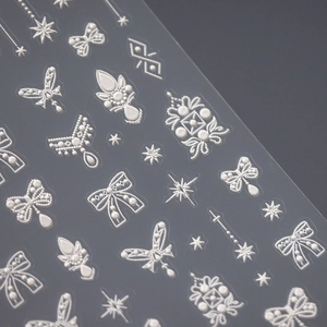 5D embossed baroque pearl nail stickers featuring 3D bow and lace patterns for manicure