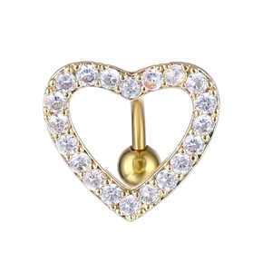 Goldenes Bauchnabelpiercing Herzform mit klaren Zirkonia auf weißem Grund