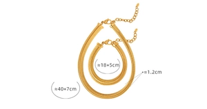 Detailed size specifications for 1.2cm wide gold stainless steel necklace and bracelet set