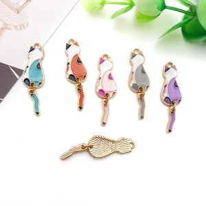 Set of 6 colorful cat alloy charms with enamel finish for DIY jewelry necklaces