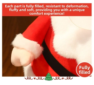 Close-up of plush Santa Claus doll showing soft fabric texture and fluffy stuffing details