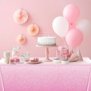 Pink gradient party tablecloth with shimmering purple dots for birthday and wedding events
