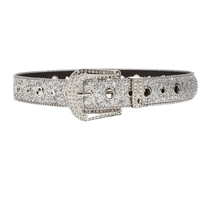 Sparkling silver rhinestone belt with western buckle on a professional white background