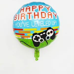 18 inch round foil balloon featuring a gaming controller and You've Leveled Up message