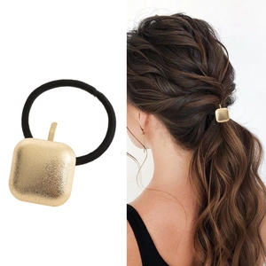 Geometric Square Metal Alloy Hair Ties Minimalist Retro Elastic Ponytail Holder Hair Rope For Women