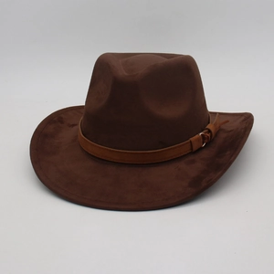 Classic dark brown wide-brim western cowboy hat with suede finish and leather band