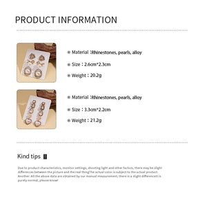 Detail view of 12-piece earring set featuring pearls and bowknot with size specifications