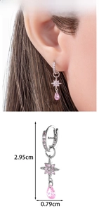 Detail showing pink star zircon hoop earrings with dimensions 2.95cm total length