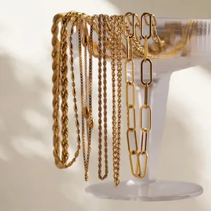 Vintage Minimalist Stainless Steel Gold Chain Necklace For Women French Luxury Geometric Snake Cuban Box Link Choker Jewelry