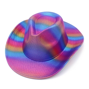 Holographic rainbow cowboy hat with metallic luster for festive parties and costumes