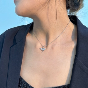Detailansicht der silbernen Libelle mit Zirkonia-Kristallen an einer feinen O-Kette