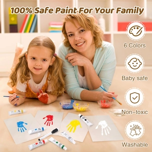 Safe and non-toxic 6-color acrylic paint set for family handprint DIY art activities
