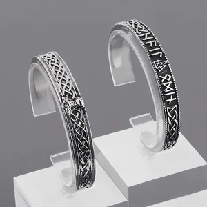 Viking Cuff Bracelet Stainless Steel Norse Rune Mjolnir Thor Hammer Celtic Knot Retro Punk Jewelry For Men